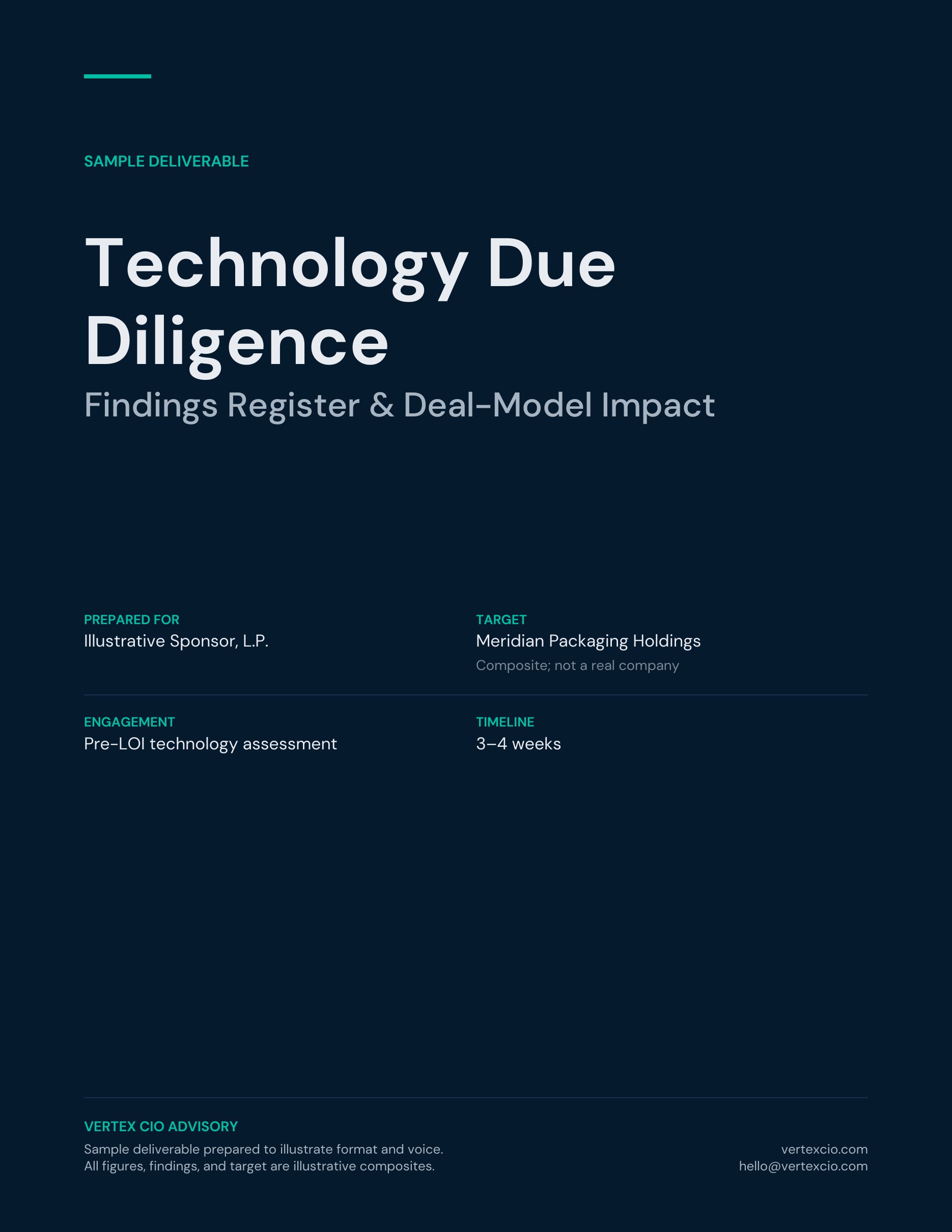 Cover of the Vertex CIO Advisory sample technology due diligence deliverable